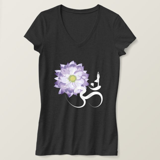 T-shirt Purple Lotus Fleur Yoga & Om/Aum Zen Calligraphie (Design devant)