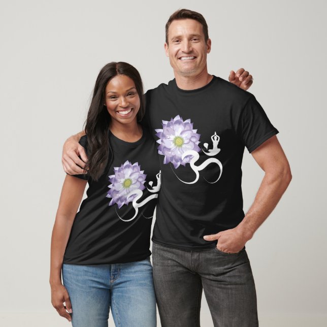 T-shirt Purple Lotus Fleur Yoga & Om/Aum Zen Calligraphie (Unisexe)
