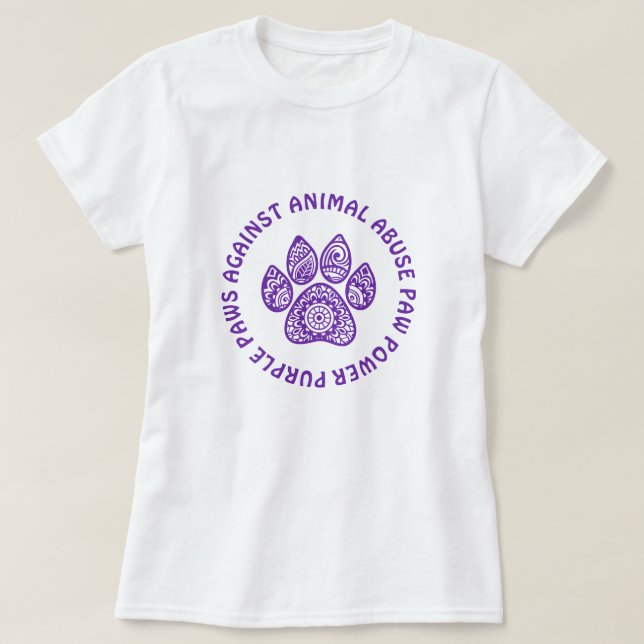 T-shirt Purple Paw For Animal Abuse Sensibilisation Person (Design devant)