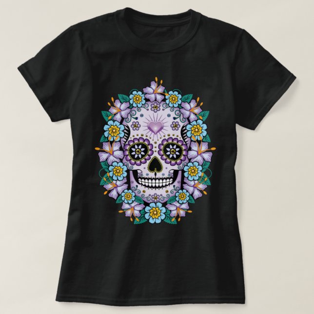 T-shirt Purple Sugar Skull (Design devant)