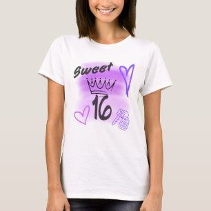 T-shirt Purple Sweet 16 Aérographié avec une Couronne