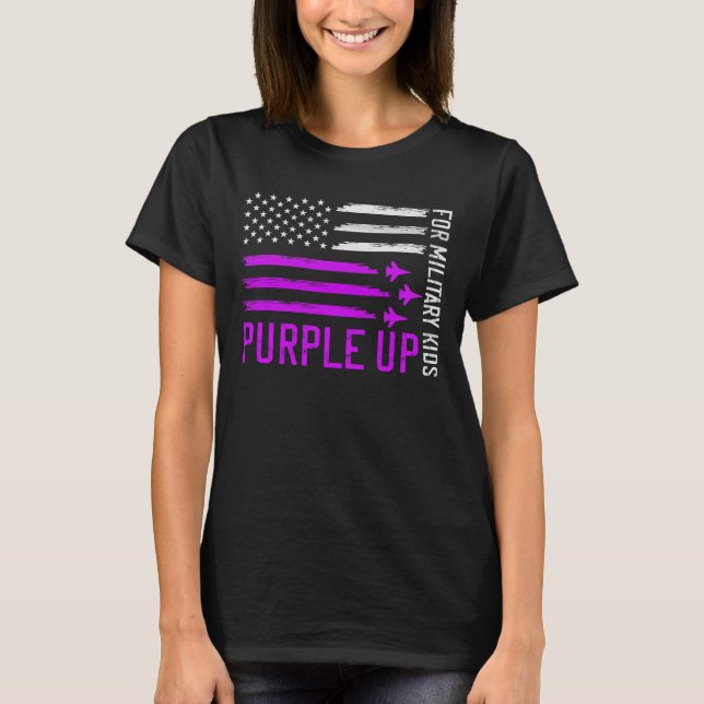 T-shirt Purple Up Militaires Enfants Militaires US Drapeau (Devant)