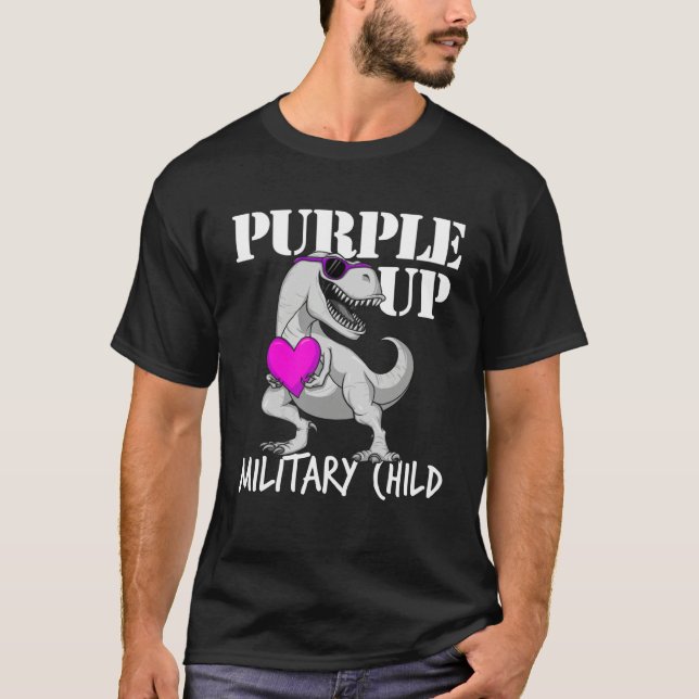 T-shirt Purple Up Military Child Rex Dinosaur Boys Purple  (Devant)