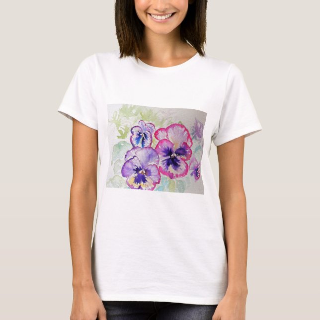 T-shirt Purple Violet Pansy Aquarelle peinture T Chemise (Devant)