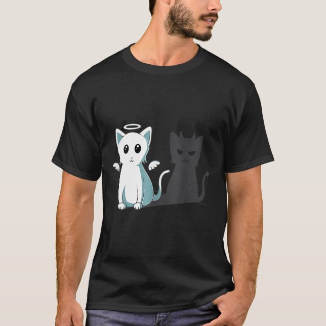 T-shirt Purr Evil Devil Chat Halloween Happy Chat Angel De (Devant)