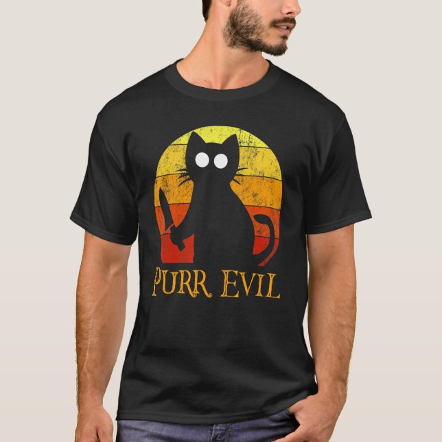 T-shirt Purr Evil Halloween Gory Chat Avec Couteau (Devant)