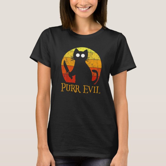 T-shirt Purr Evil Halloween Gory Chat Avec Couteau (Devant)