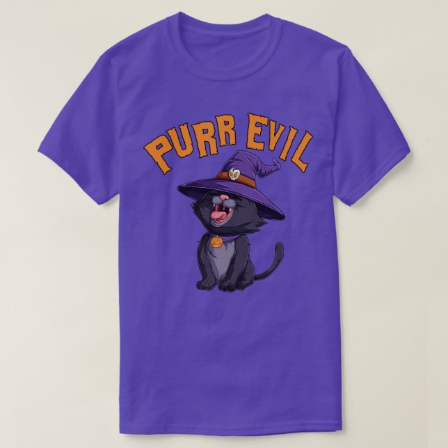 T-shirt Purr Evil Halloween rire Chat noir Casquette sorci (Design devant)