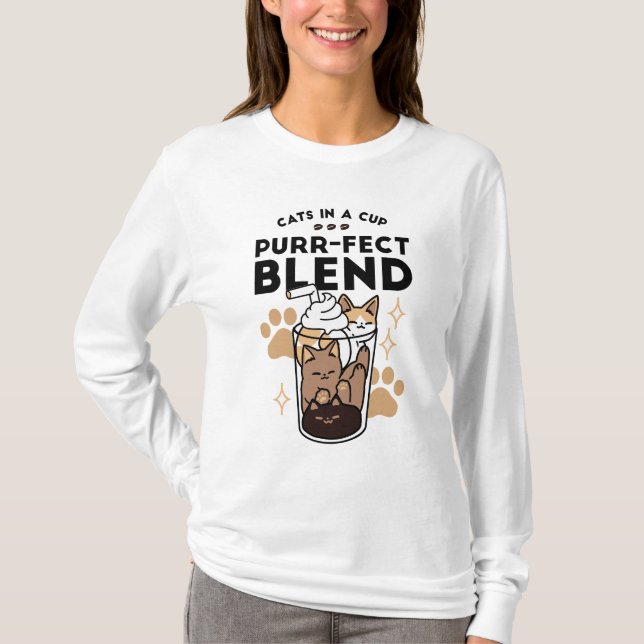 T-shirt Purr-fect Blend : Cat and Coffee Art for Pet Lover (Devant)
