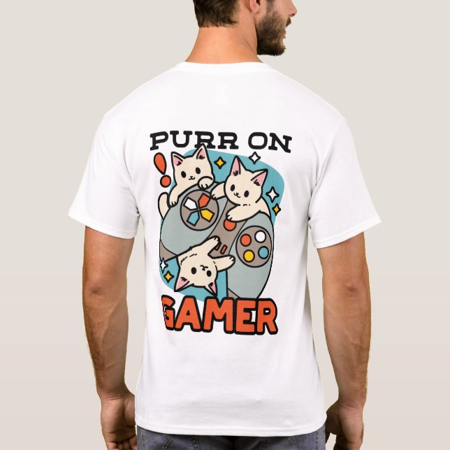 T-shirt Purr On Gamer - Conception De Jeu De Chat Cute (Dos)