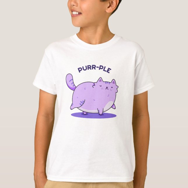 T-shirt Purr-ple Funny Fat Kitty Chat Pun (Devant)