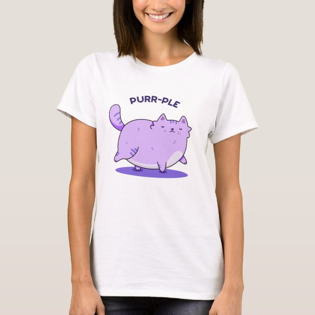 T-shirt Purr-ple Funny Fat Kitty Chat Pun (Devant)