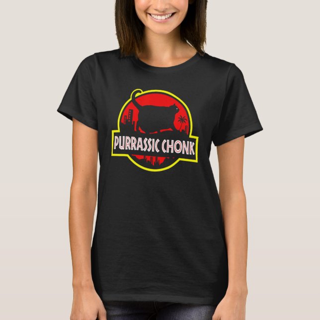 T-shirt Purrassic Chonk Chat Échelle Mème Style Rétro Chat (Devant)