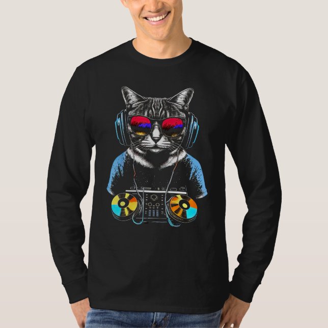 T-shirt Purrfect DJ Vibes Cat Kitty on Turntables (Devant)