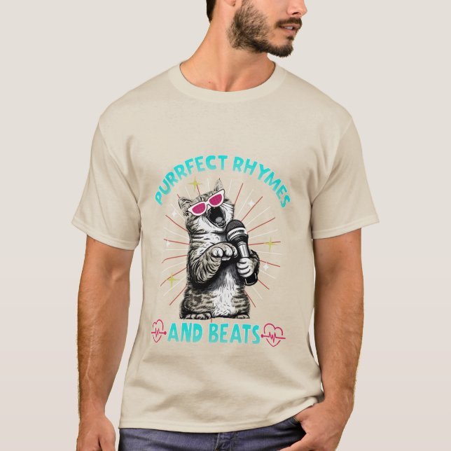 T-shirt Purrfect Rhymes & Beats - Funny Rapping Cat DJ  🎤 (Devant)