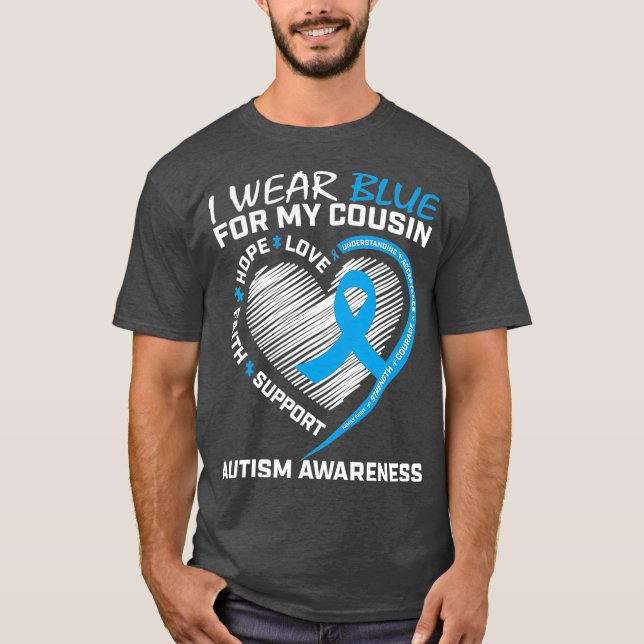 T-shirt Puzzle Coeur Je Porte Bleu Pour Mon Autisme Cousin (Devant)