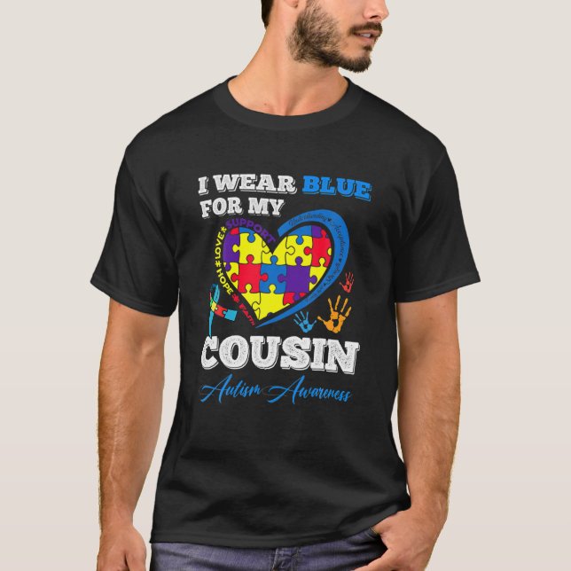 T-shirt Puzzle Coeur Je Porte Bleu Pour Mon Cousin Autism  (Devant)