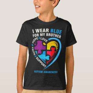 T-shirt Puzzle Coeur Je Porte Bleu Pour Mon Frère Autisme