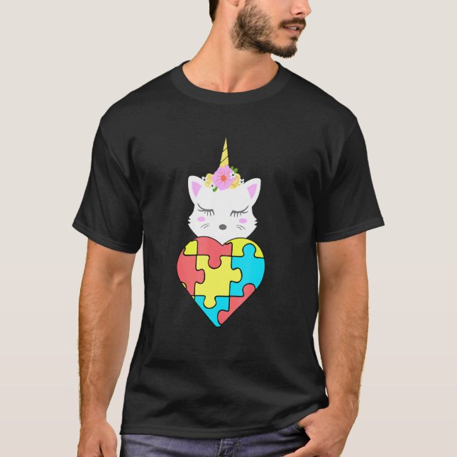 T-shirt Puzzle de chat licorne pour la sensibilisation à l (Devant)