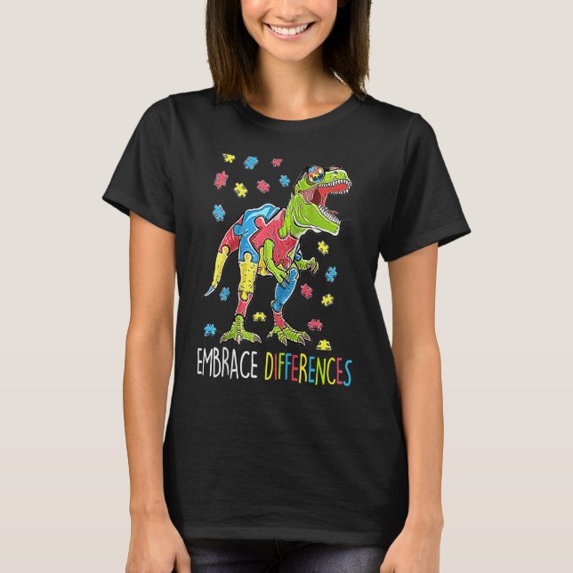 T-shirt Puzzle de dinosaure Sensibilisation à l'autisme Ac (Devant)