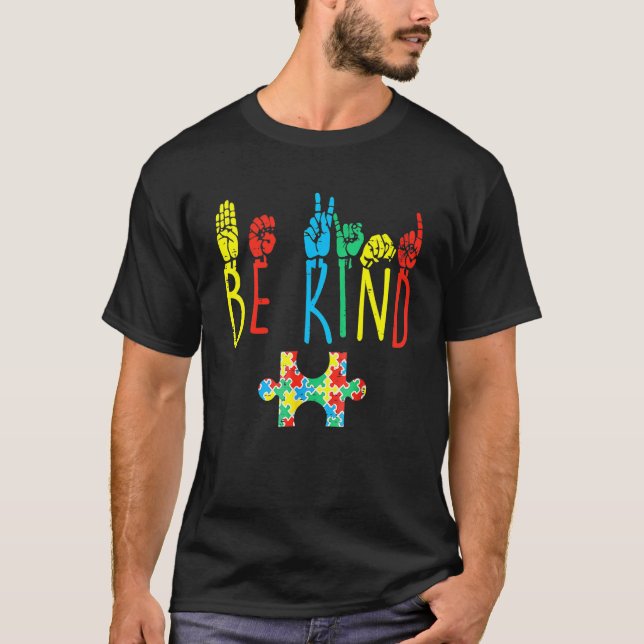 T-shirt Puzzle de langage gestuel de la main sois gentil p (Devant)