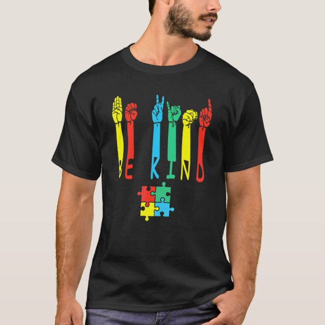 T-shirt Puzzle de langage gestuel de la main sois gentil S (Devant)