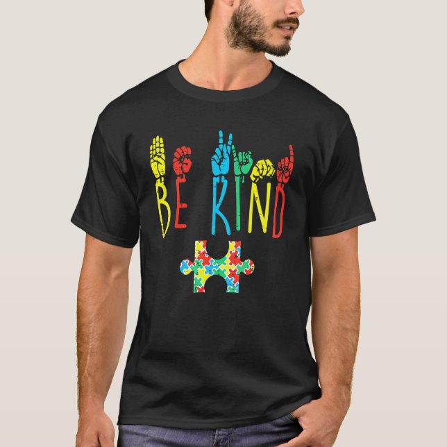 T-shirt Puzzle de langage gestuel de la main sois gentil S (Devant)