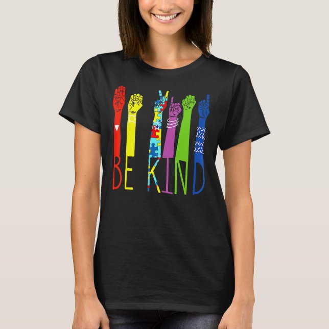 T-shirt Puzzle de langage gestuel de la main sois gentil S (Devant)