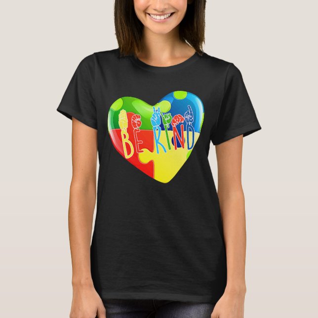T-shirt Puzzle de langage gestuel de la main Soyez Gentil  (Devant)