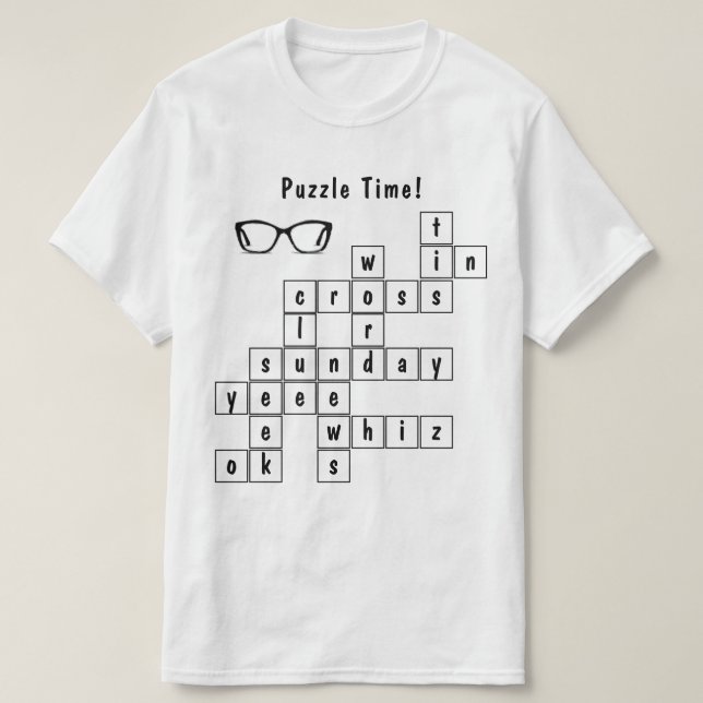 T-shirt Puzzle de mots croisés personnalisés noir et blanc (Design devant)