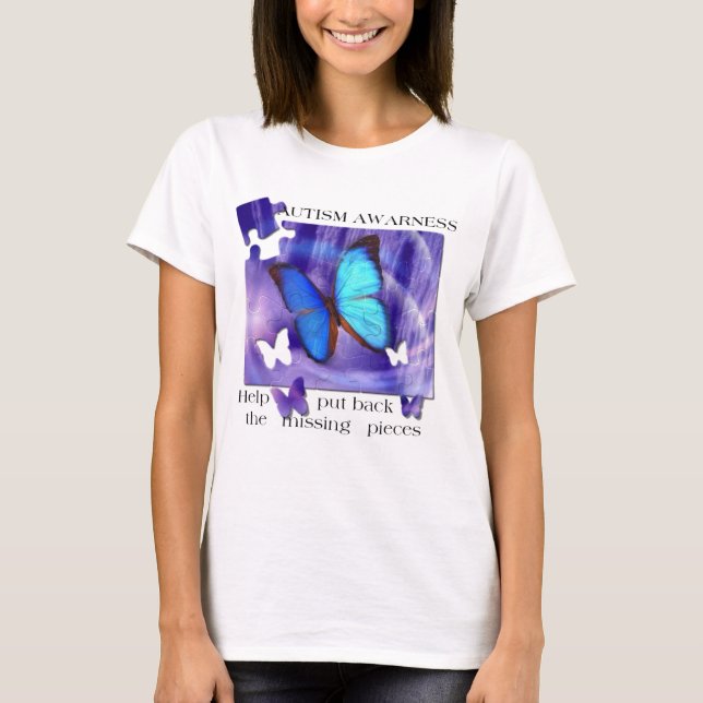 T-shirt Puzzle de papillon d'autisme (Devant)