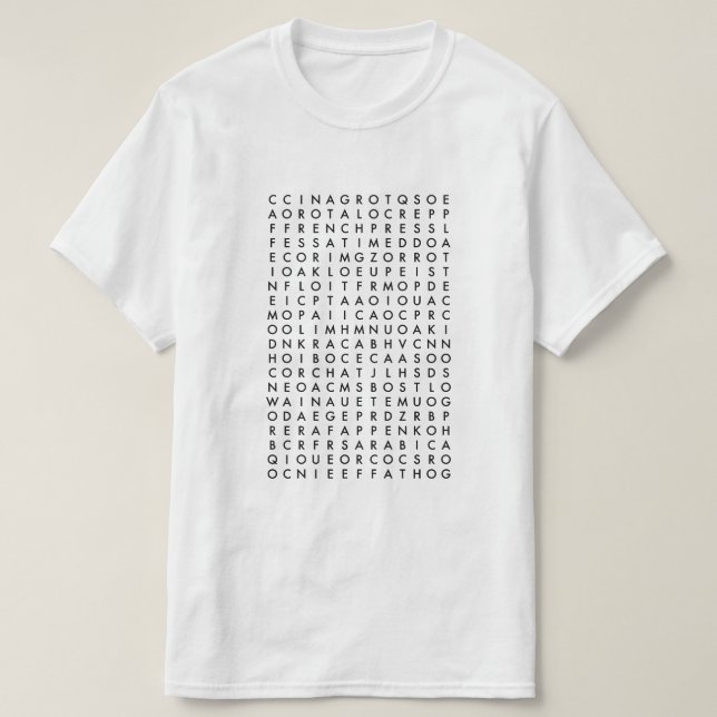 T-shirt puzzle de recherche de mot de café (Design devant)