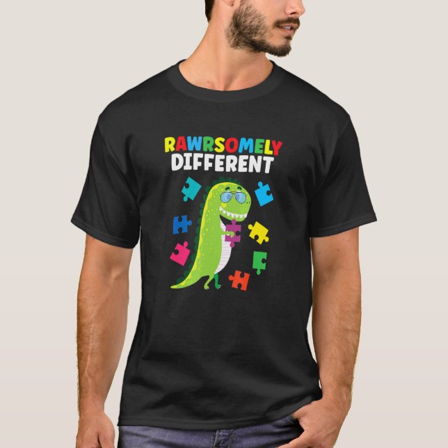 T-shirt Puzzle de T Rex de dinosaure différemment Rawrsome (Devant)