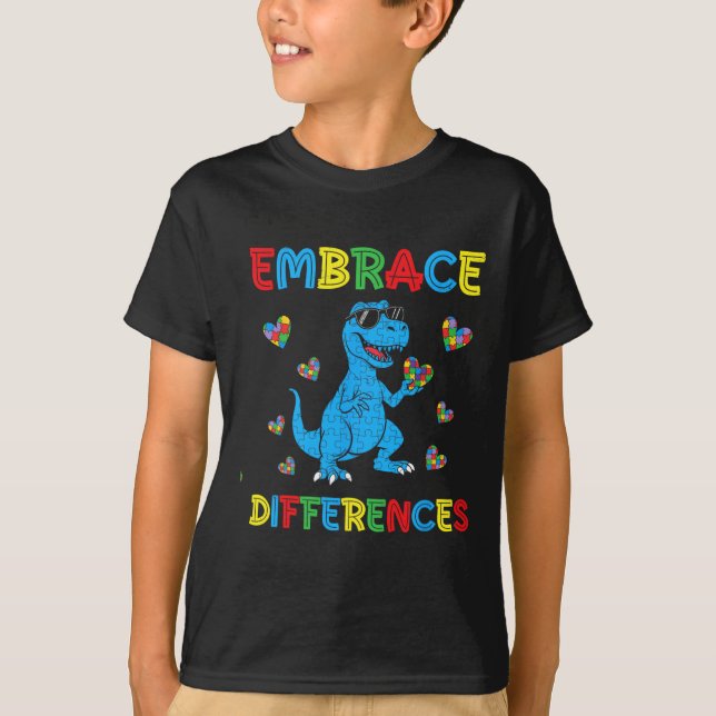T-shirt Puzzle Dinosaure T-Rex Accepter les Différences Au (Devant)