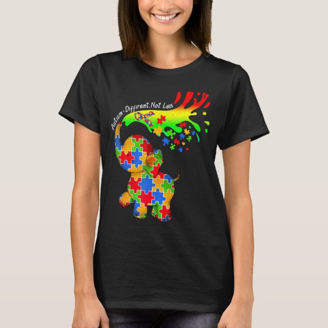 T-shirt Puzzle Éléphant Autisme Différent Pas Moins Soyez  (Devant)