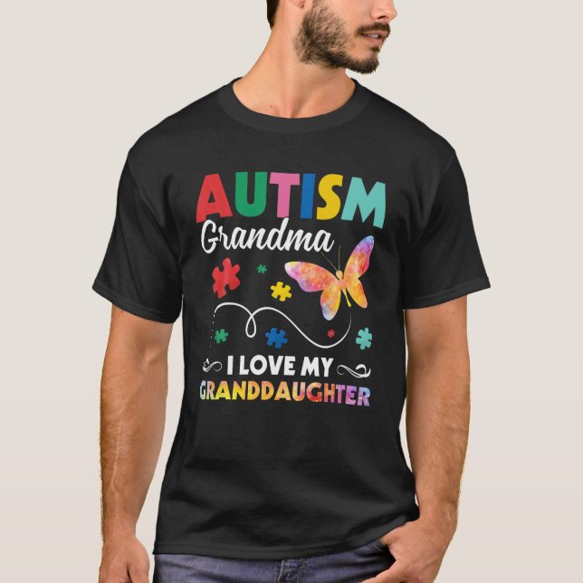 T-shirt Puzzle Papillon Autisme Grand-mère I Love My Grand (Devant)