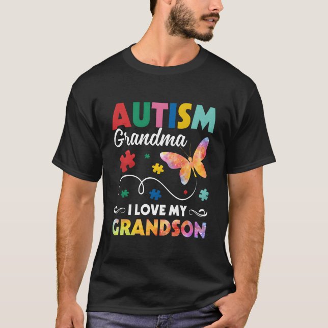 T-shirt Puzzle Papillon Autisme Grand-mère J'aime mon peti (Devant)