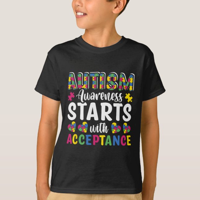 T-shirt Puzzle Sensibilisation à l'autisme Accepter Compre (Devant)