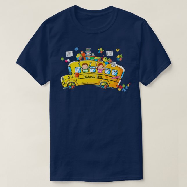 T-shirt Puzzle Sensibilisation sur l'autisme School Bus Dr (Design devant)