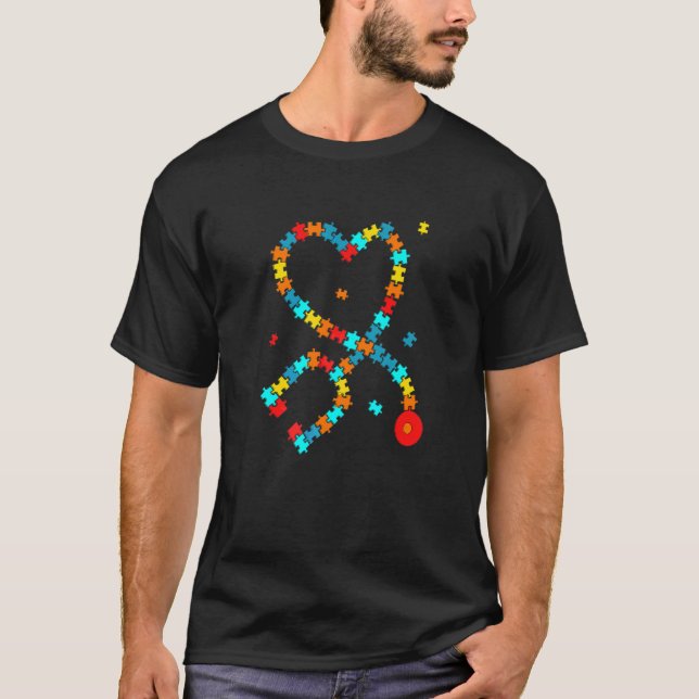 T-shirt Puzzle stéthoscope infirmière autisme (Devant)