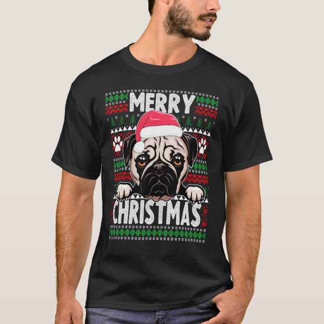 T-shirt Pyjama Chien Mignon Pug Noël 1 (Devant)
