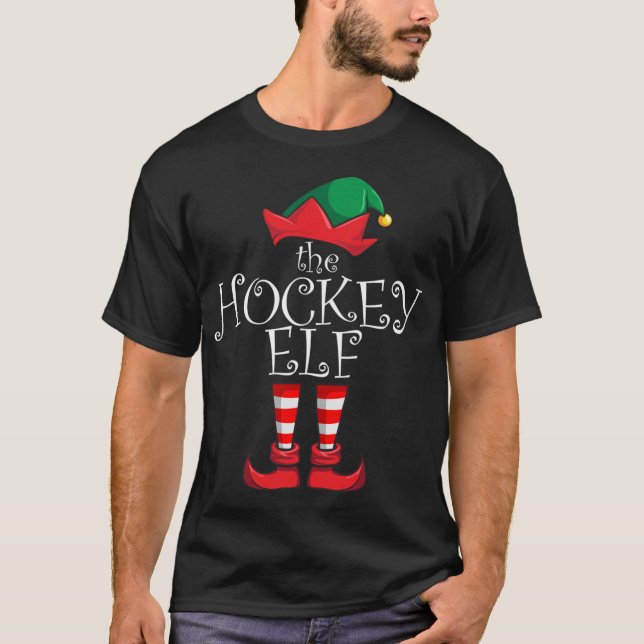 T-shirt Pyjama de fête de Noël d'un elfe de hockey (Devant)