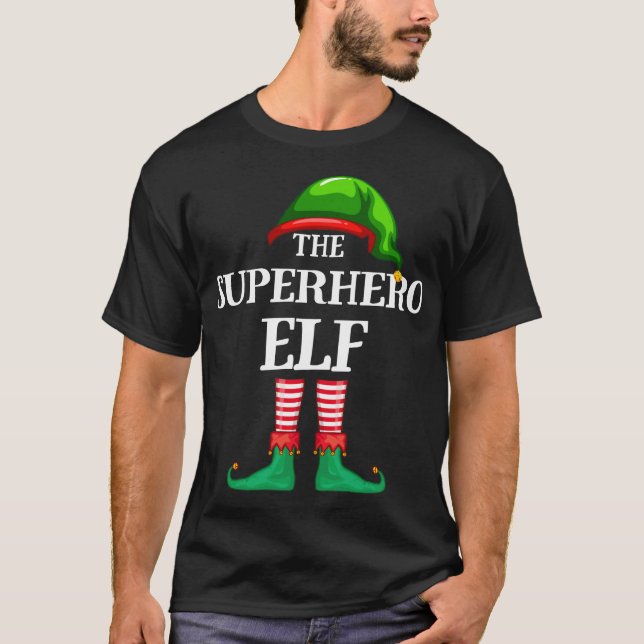 T-shirt Pyjama de Noël de la famille des elfes de Superher (Devant)