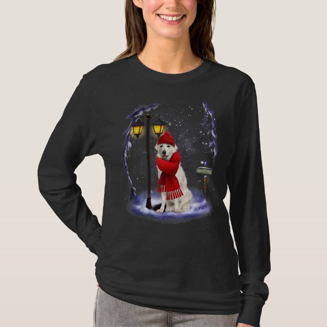 T-shirt Pyjama d'hiver de Noël de neige à Kuvasz Père Noël (Devant)