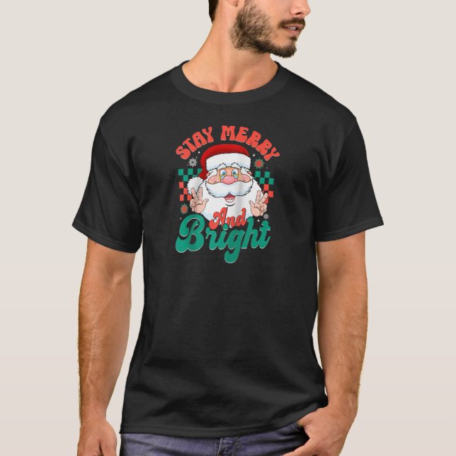 T-shirt Pyjamas de Noël du Père Noël du Rétro Restez Joyeu (Devant)