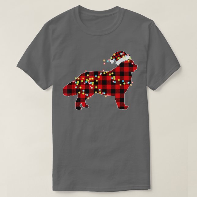 T-shirt Pyjamas rouge de Noël de chien de Terre-Neuve (Design devant)