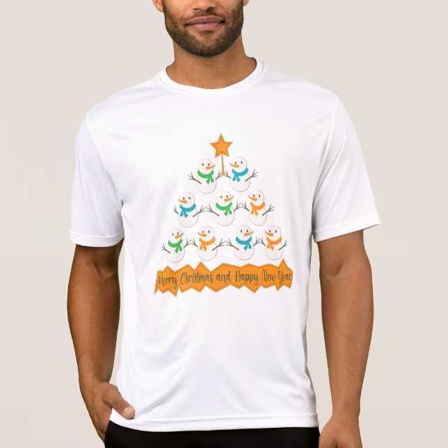 T-shirt Pyramide des sapins de Noël faite de bonhommes de  (Devant)