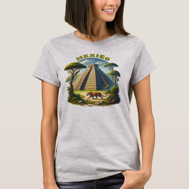 T-shirt Pyramide maya et jaguar Mexique (Devant)