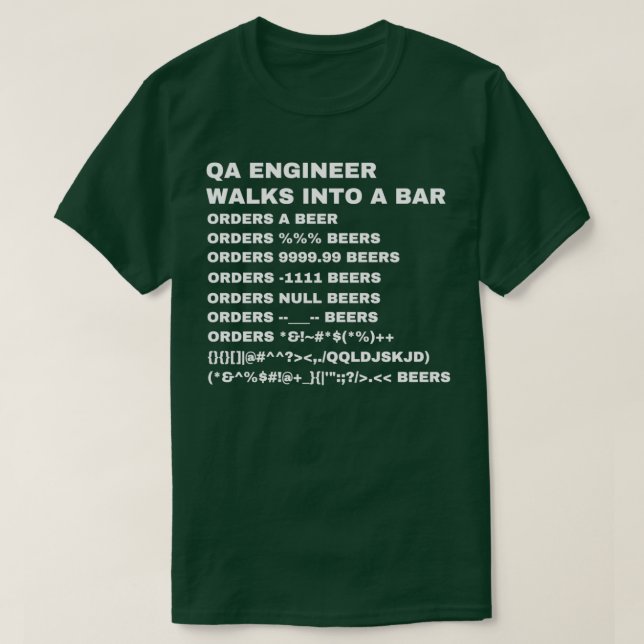 T-shirt QA Engineer walks into a bar  (Design devant)
