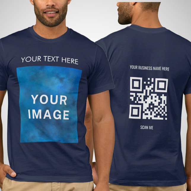 T-shirt QR Code personnalisées Texte et image promu Marine (Créateur téléchargé)